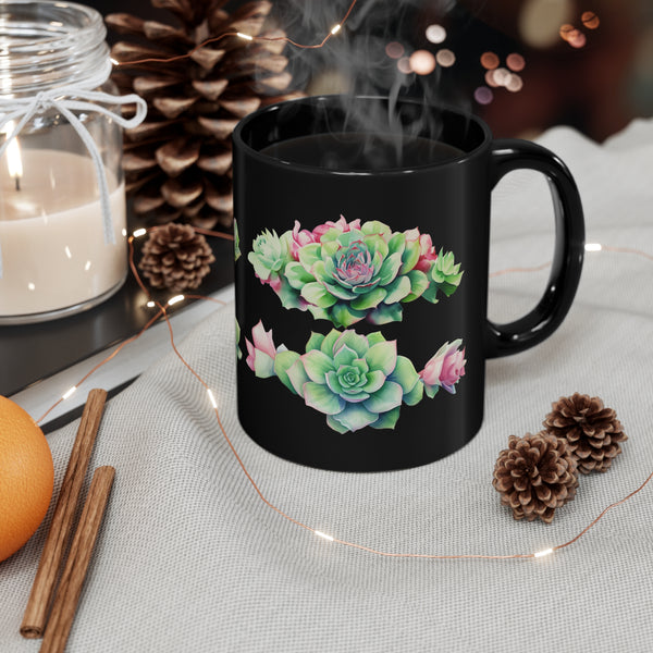 Succulent Mug, Black Mug, Birthday Gift, Gift For Succulent Lovers, Gardening Mug, Plant Mug, Best Friend Gift, Gift For Her, Gift For Him