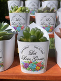 Custom Printed White Wrappers with Succulents for Wedding Favors