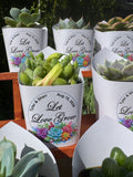 Custom Printed White Wrappers with Succulents for Wedding Favors