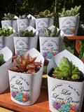 Custom Printed White Wrappers with Succulents for Wedding Favors
