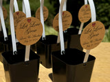 NEW DESIGN! Succulent Black Pots with White Handles for Wedding Favors as Thank You Gift - [plants not included]