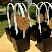 NEW DESIGN! Succulent Black Pots with White Handles for Wedding Favors as Thank You Gift - [plants not included]